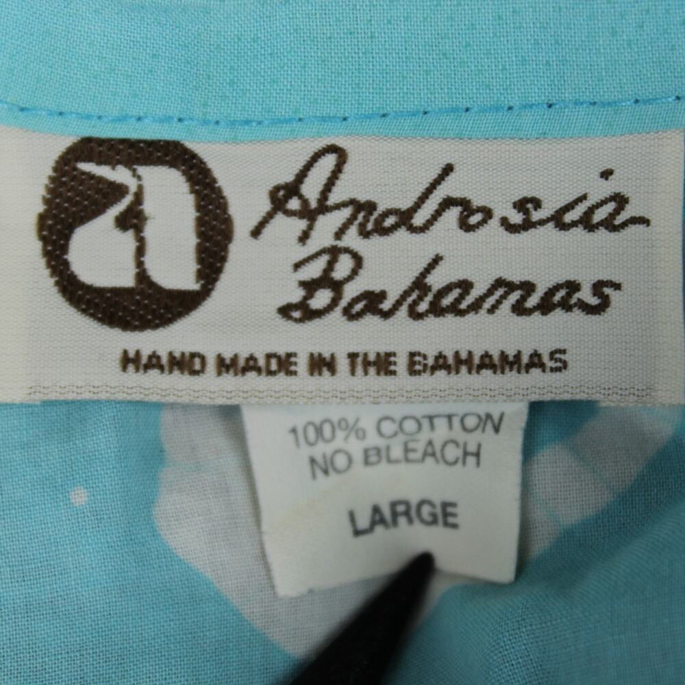 Androsia Bahamas Vintage Mens L Blue Floral Batik Hand Dyed Cotton Shirt - Picture 2 of 5